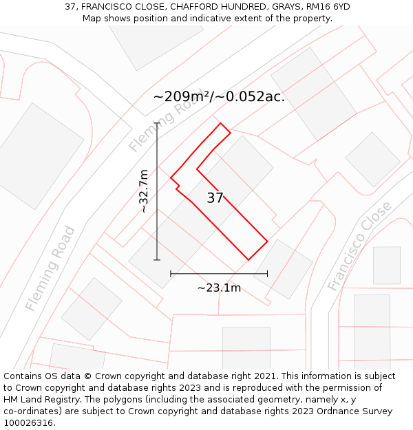 37, FRANCISCO CLOSE, CHAFFORD HUNDRED, GRAYS, RM16 6YD: Plot and title map