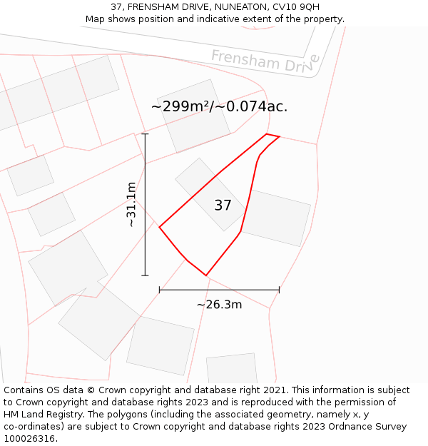 37, FRENSHAM DRIVE, NUNEATON, CV10 9QH: Plot and title map