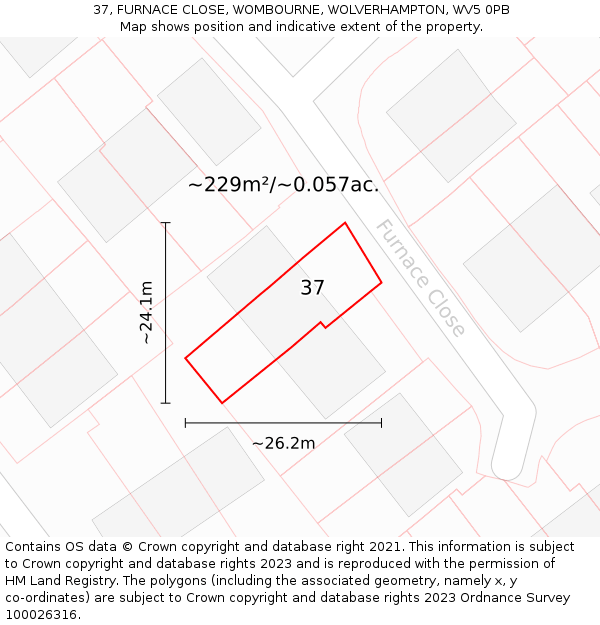 37, FURNACE CLOSE, WOMBOURNE, WOLVERHAMPTON, WV5 0PB: Plot and title map