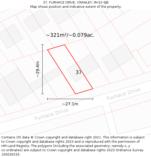 37, FURNACE DRIVE, CRAWLEY, RH10 6JB: Plot and title map