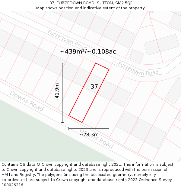 37, FURZEDOWN ROAD, SUTTON, SM2 5QF: Plot and title map