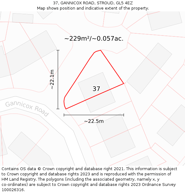 37, GANNICOX ROAD, STROUD, GL5 4EZ: Plot and title map