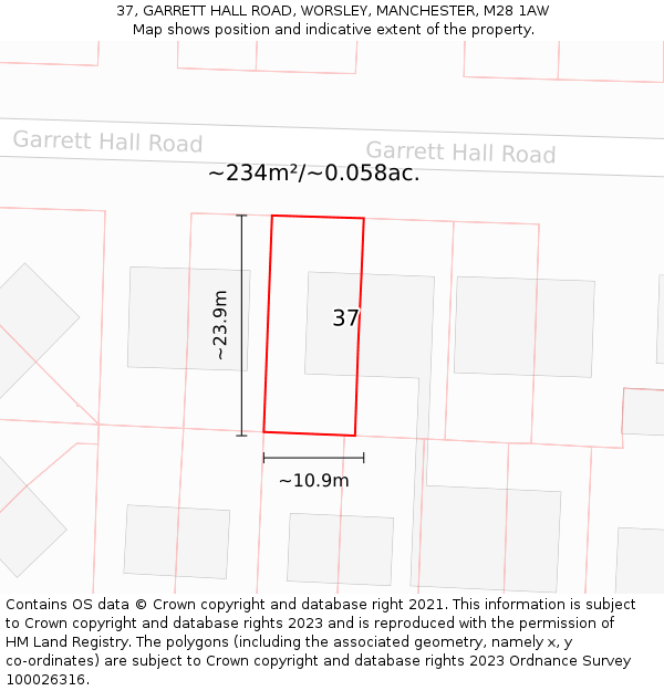 37, GARRETT HALL ROAD, WORSLEY, MANCHESTER, M28 1AW: Plot and title map