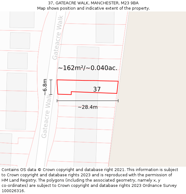 37, GATEACRE WALK, MANCHESTER, M23 9BA: Plot and title map