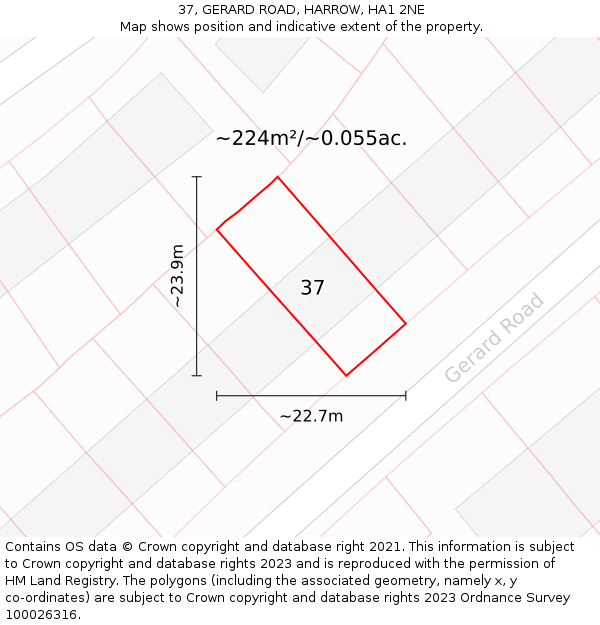 37, GERARD ROAD, HARROW, HA1 2NE: Plot and title map