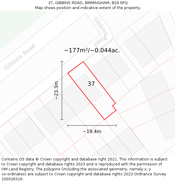 37, GIBBINS ROAD, BIRMINGHAM, B29 6PQ: Plot and title map