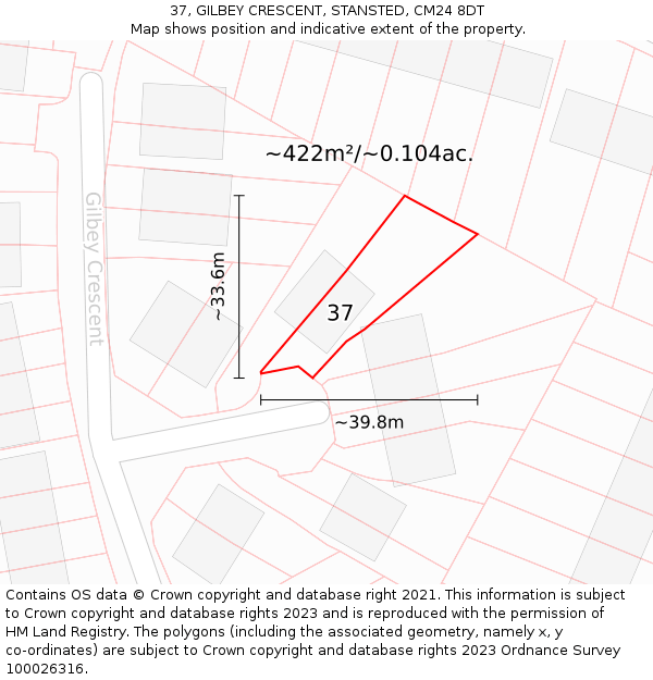 37, GILBEY CRESCENT, STANSTED, CM24 8DT: Plot and title map