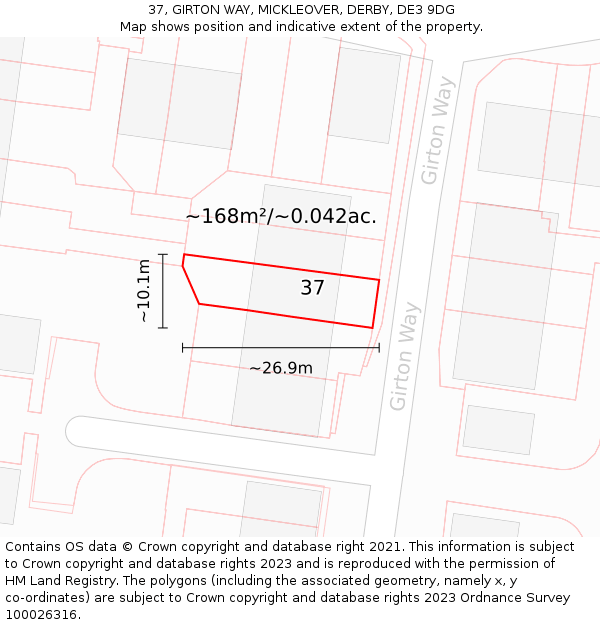 37, GIRTON WAY, MICKLEOVER, DERBY, DE3 9DG: Plot and title map