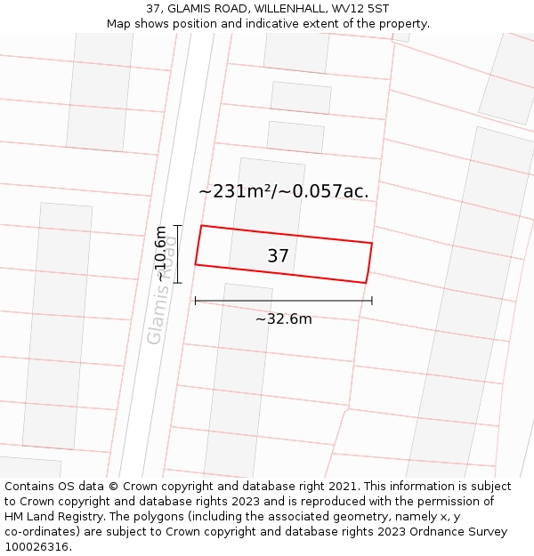 37, GLAMIS ROAD, WILLENHALL, WV12 5ST: Plot and title map