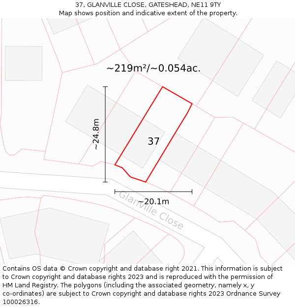 37, GLANVILLE CLOSE, GATESHEAD, NE11 9TY: Plot and title map