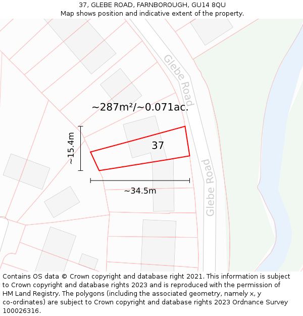 37, GLEBE ROAD, FARNBOROUGH, GU14 8QU: Plot and title map