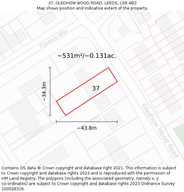 37, GLEDHOW WOOD ROAD, LEEDS, LS8 4BZ: Plot and title map