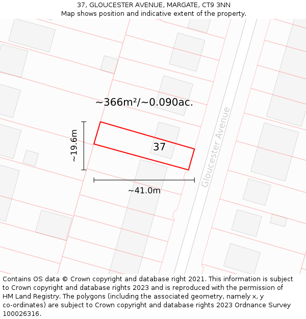 37, GLOUCESTER AVENUE, MARGATE, CT9 3NN: Plot and title map