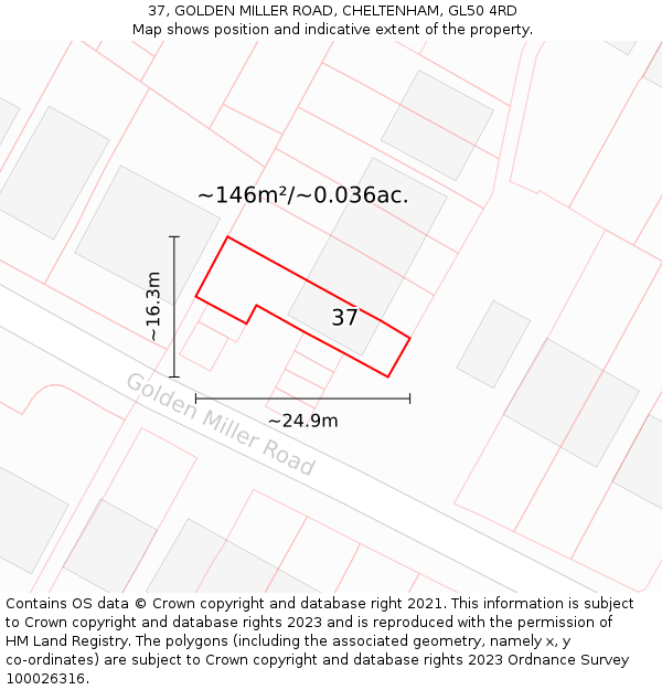37, GOLDEN MILLER ROAD, CHELTENHAM, GL50 4RD: Plot and title map