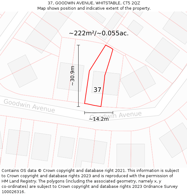 37, GOODWIN AVENUE, WHITSTABLE, CT5 2QZ: Plot and title map