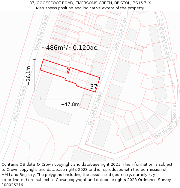 37, GOOSEFOOT ROAD, EMERSONS GREEN, BRISTOL, BS16 7LX: Plot and title map