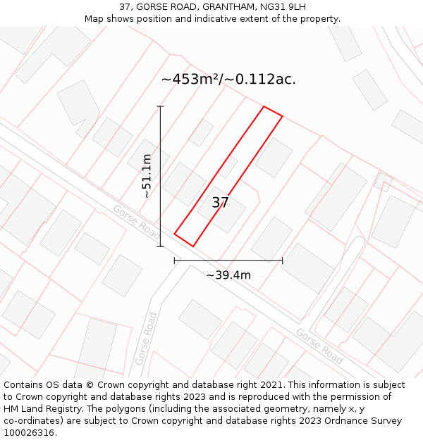 37, GORSE ROAD, GRANTHAM, NG31 9LH: Plot and title map