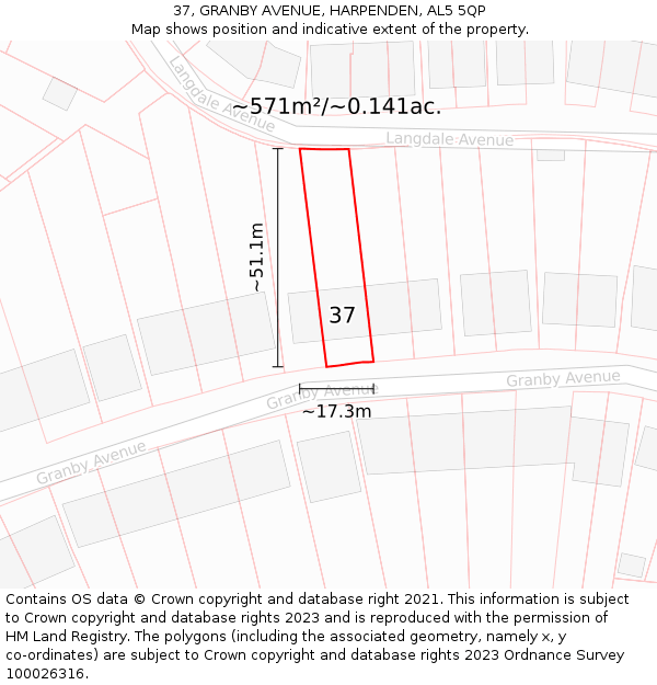 37, GRANBY AVENUE, HARPENDEN, AL5 5QP: Plot and title map