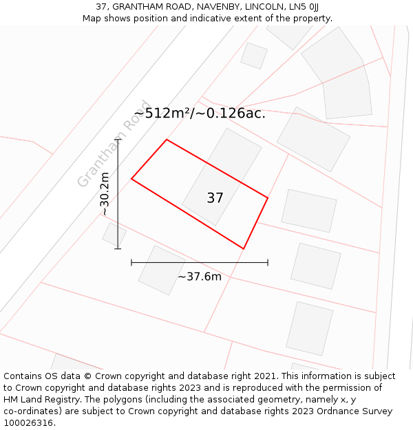 37, GRANTHAM ROAD, NAVENBY, LINCOLN, LN5 0JJ: Plot and title map