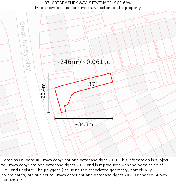 37, GREAT ASHBY WAY, STEVENAGE, SG1 6AW: Plot and title map