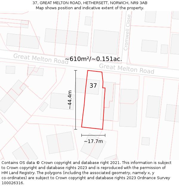 37, GREAT MELTON ROAD, HETHERSETT, NORWICH, NR9 3AB: Plot and title map