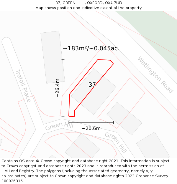 37, GREEN HILL, OXFORD, OX4 7UD: Plot and title map