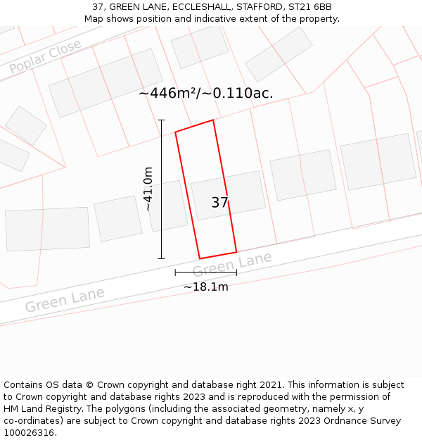 37, GREEN LANE, ECCLESHALL, STAFFORD, ST21 6BB: Plot and title map