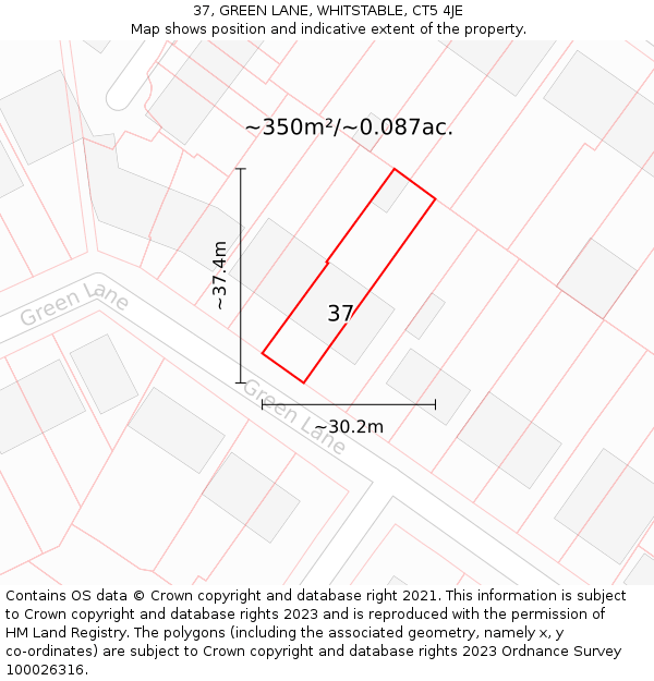 37, GREEN LANE, WHITSTABLE, CT5 4JE: Plot and title map