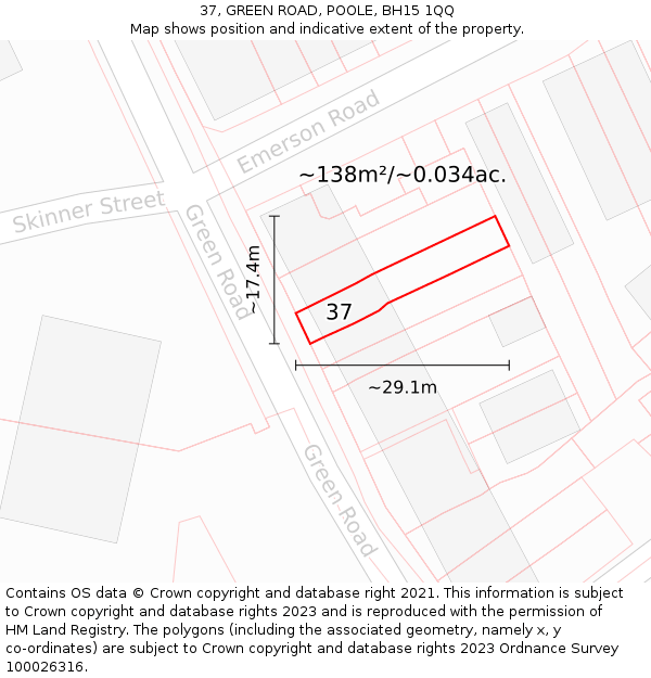 37, GREEN ROAD, POOLE, BH15 1QQ: Plot and title map