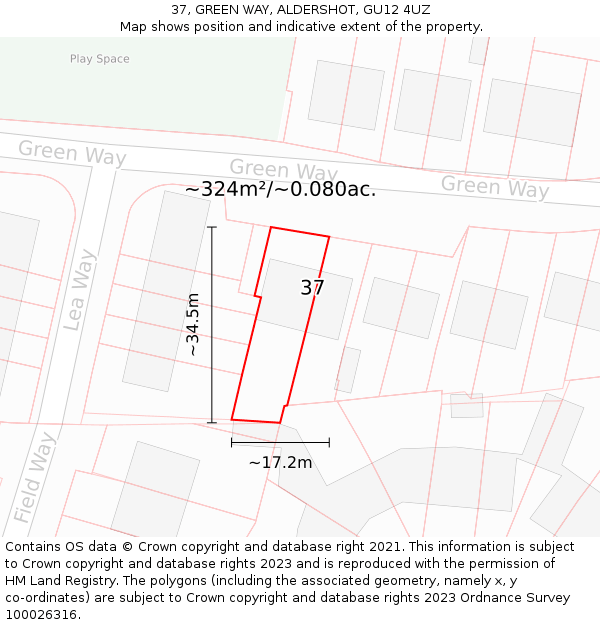 37, GREEN WAY, ALDERSHOT, GU12 4UZ: Plot and title map