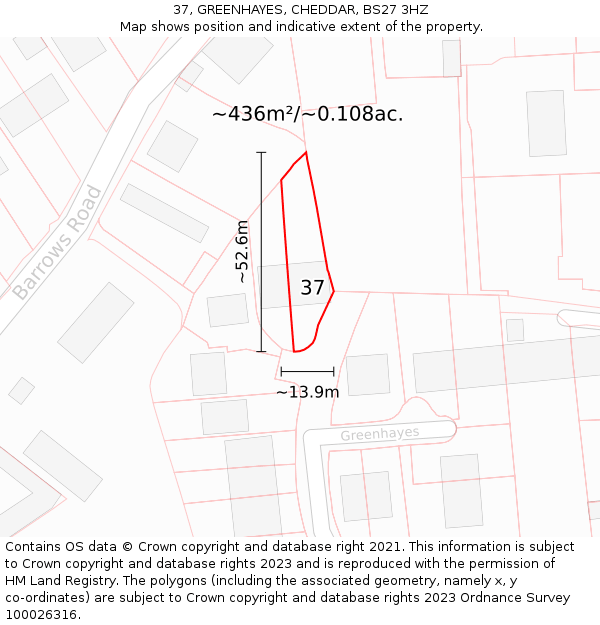 37, GREENHAYES, CHEDDAR, BS27 3HZ: Plot and title map