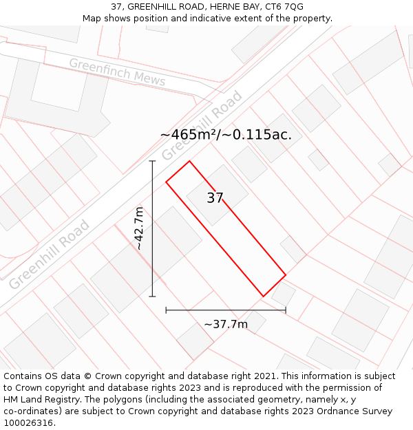 37, GREENHILL ROAD, HERNE BAY, CT6 7QG: Plot and title map