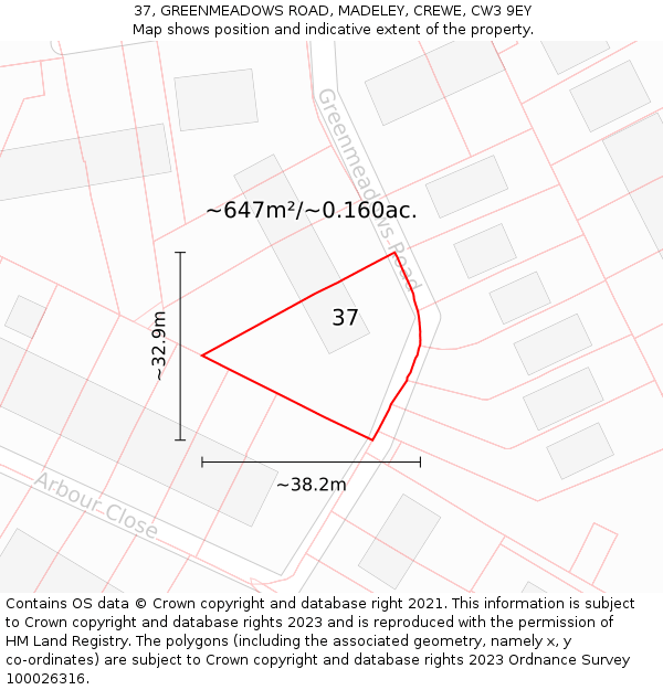 37, GREENMEADOWS ROAD, MADELEY, CREWE, CW3 9EY: Plot and title map