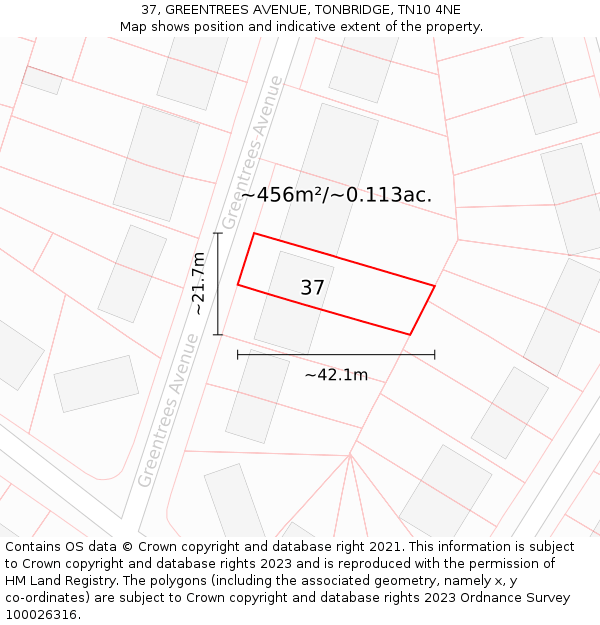 37, GREENTREES AVENUE, TONBRIDGE, TN10 4NE: Plot and title map