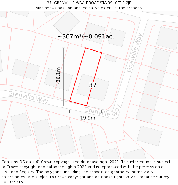 37, GRENVILLE WAY, BROADSTAIRS, CT10 2JR: Plot and title map