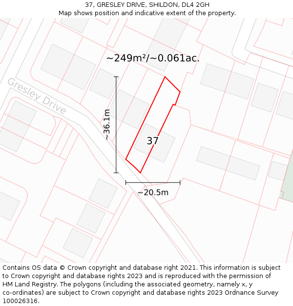 37, GRESLEY DRIVE, SHILDON, DL4 2GH: Plot and title map