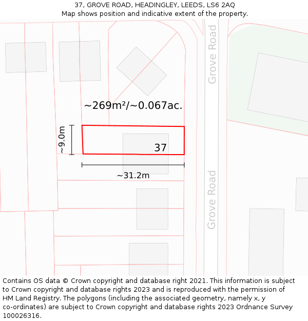 37, GROVE ROAD, HEADINGLEY, LEEDS, LS6 2AQ: Plot and title map