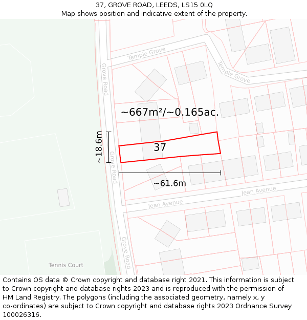 37, GROVE ROAD, LEEDS, LS15 0LQ: Plot and title map