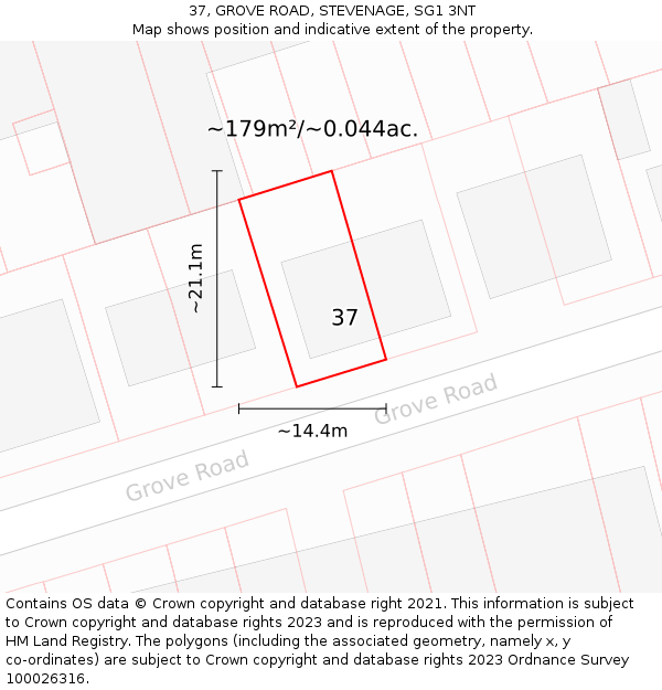 37, GROVE ROAD, STEVENAGE, SG1 3NT: Plot and title map