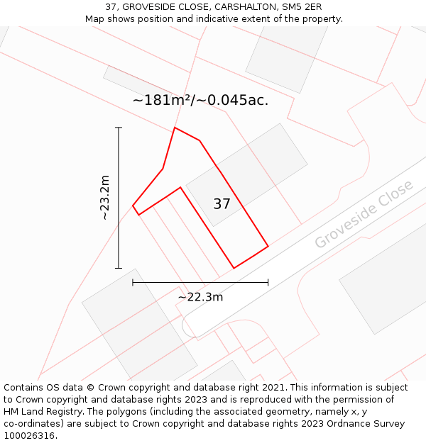 37, GROVESIDE CLOSE, CARSHALTON, SM5 2ER: Plot and title map