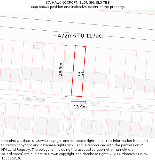 37, HALKINGCROFT, SLOUGH, SL3 7BB: Plot and title map