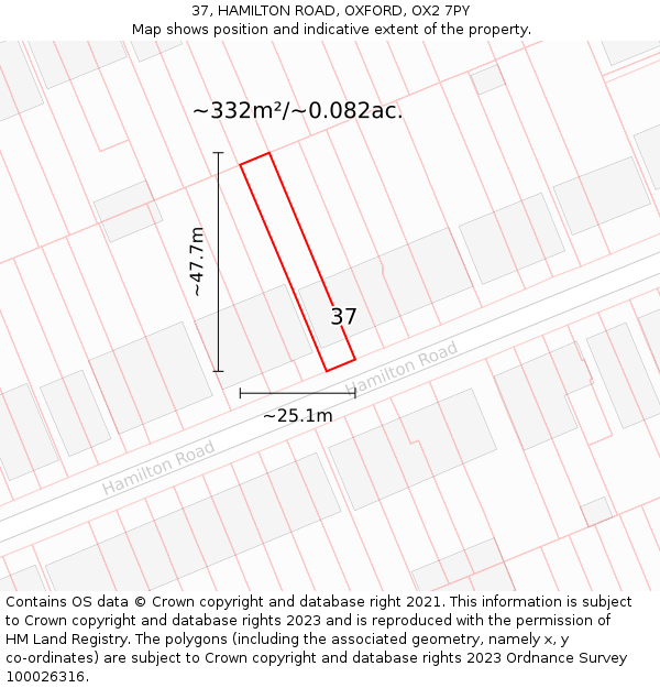 37, HAMILTON ROAD, OXFORD, OX2 7PY: Plot and title map