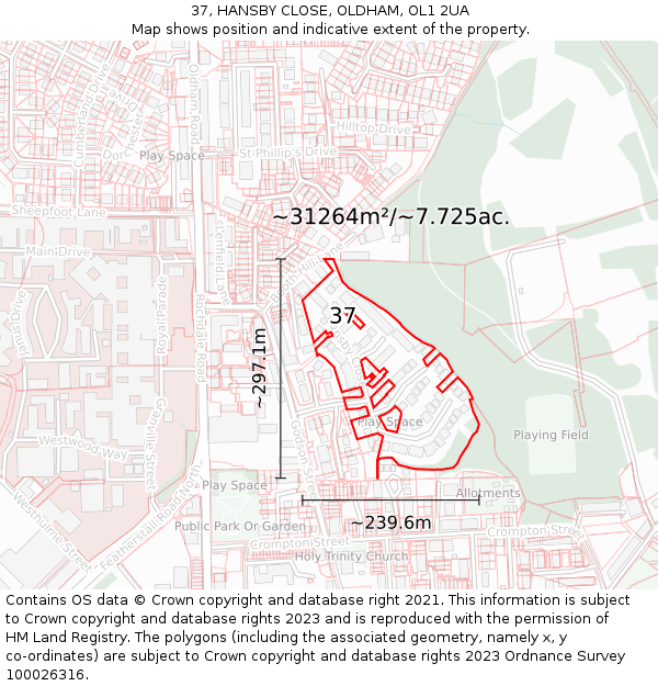 37, HANSBY CLOSE, OLDHAM, OL1 2UA: Plot and title map