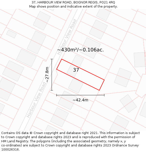 37, HARBOUR VIEW ROAD, BOGNOR REGIS, PO21 4RQ: Plot and title map