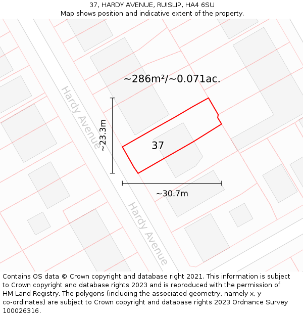 37, HARDY AVENUE, RUISLIP, HA4 6SU: Plot and title map