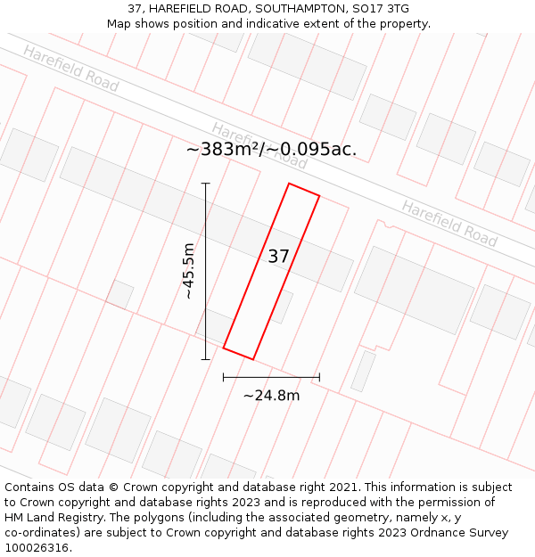 37, HAREFIELD ROAD, SOUTHAMPTON, SO17 3TG: Plot and title map