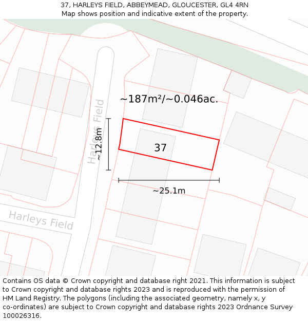 37, HARLEYS FIELD, ABBEYMEAD, GLOUCESTER, GL4 4RN: Plot and title map