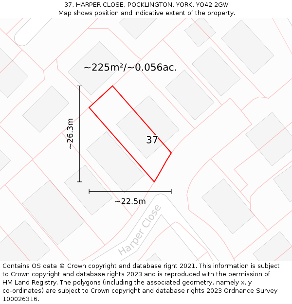 37, HARPER CLOSE, POCKLINGTON, YORK, YO42 2GW: Plot and title map