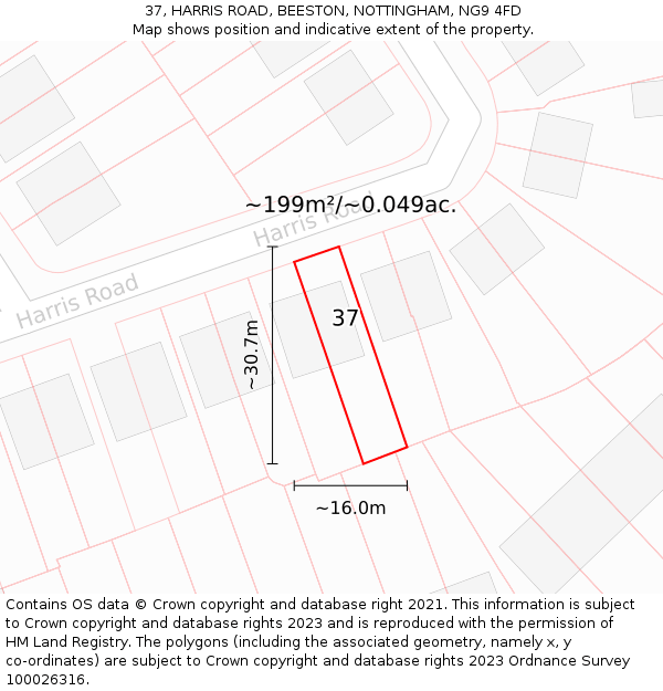 37, HARRIS ROAD, BEESTON, NOTTINGHAM, NG9 4FD: Plot and title map