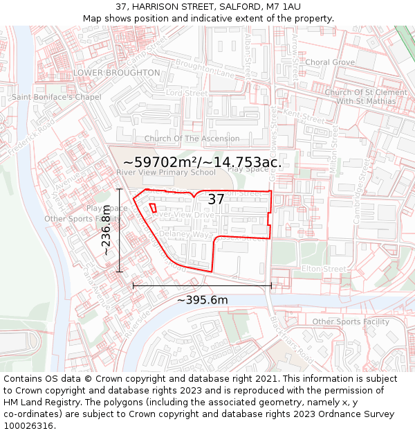 37, HARRISON STREET, SALFORD, M7 1AU: Plot and title map